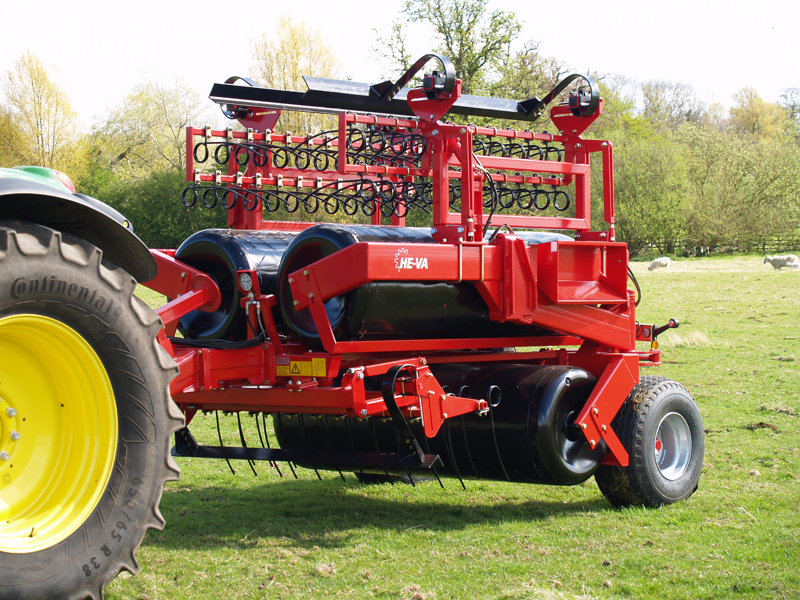 Optional Levelling Bar and Spring Harrow Tines fitted to HE-VA Grass Roller, in transport position