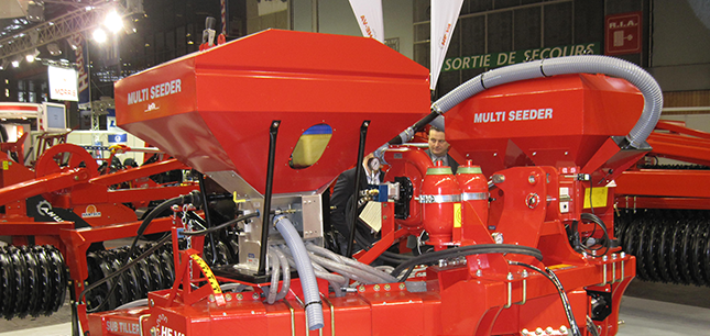 HE-VA Multi-Seeder 410L and Multi-Seeder twin mounted to a HE-VA Subsoiler at a show