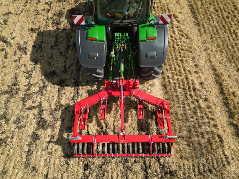 Drone image of 3m HE-VA Subsoiler mounted to a John Deere tractor