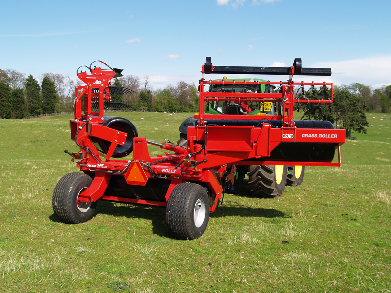 HE-VA hydraulic-folding Grass Roller being unfolded ready for work