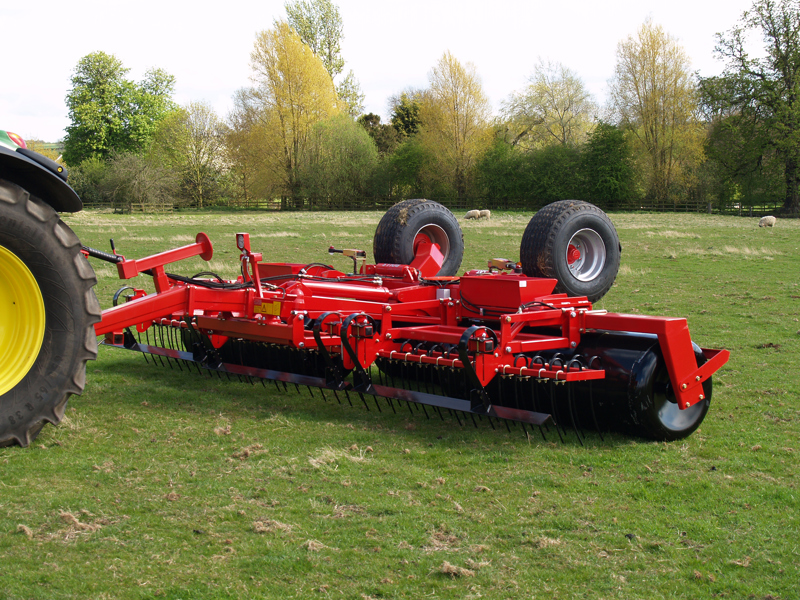HE-VA Grass Roller fitted with optional Levelling Bar and Spring Harrow Tines