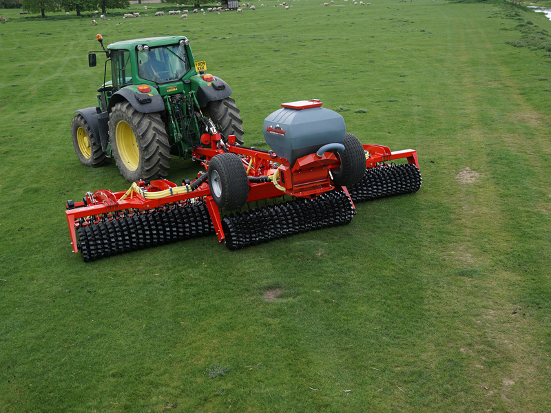 Drone image of hydraulic-folding Grass Rejuvenator